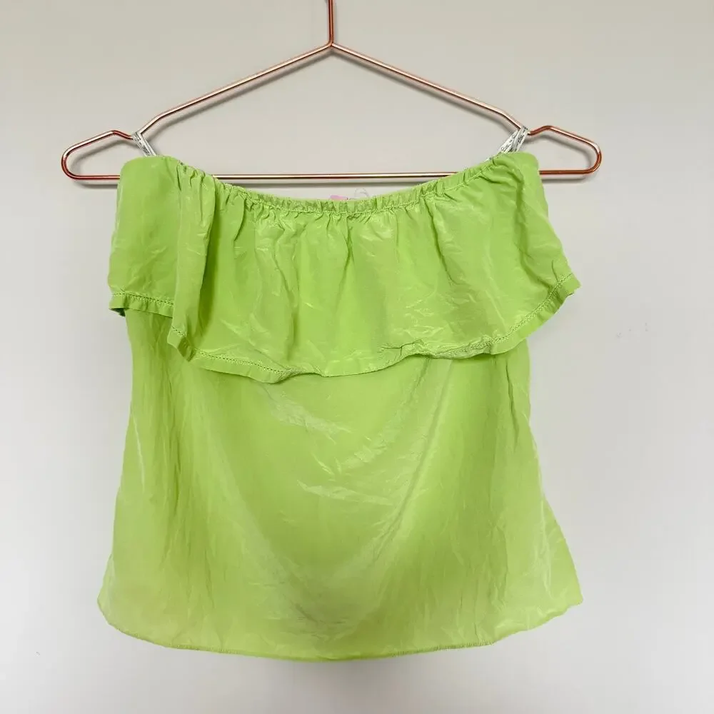 Lilly Pulitzer Women Silk Ginny Top Small Lime Green Coastal Y2K Summer Vacation - Picture 2 of 6